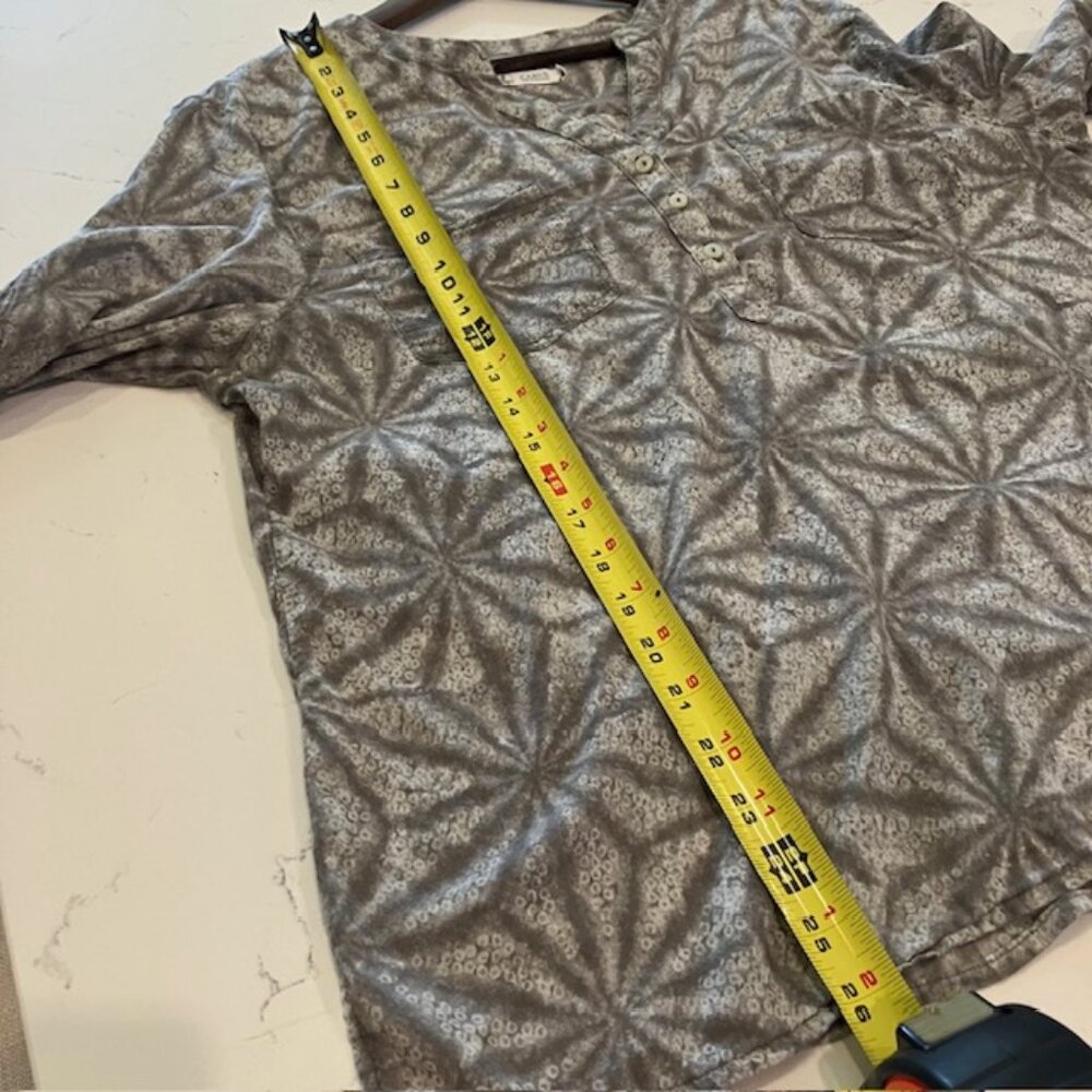 Carve Designs Green Leaf Print Blouse Womens XL Organic Cotton Gauze Lagenlook - Picture 8 of 9